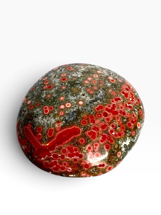 Authentic Ocean Jasper Large Palm Stone : Early Vein Pink Collector Piece