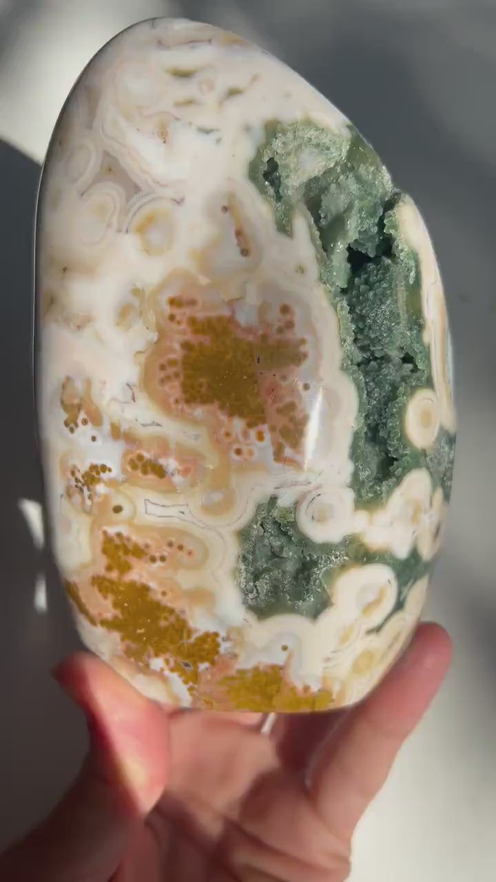 Vein 8 Ocean Jasper: Free Form Druzy Display Piece