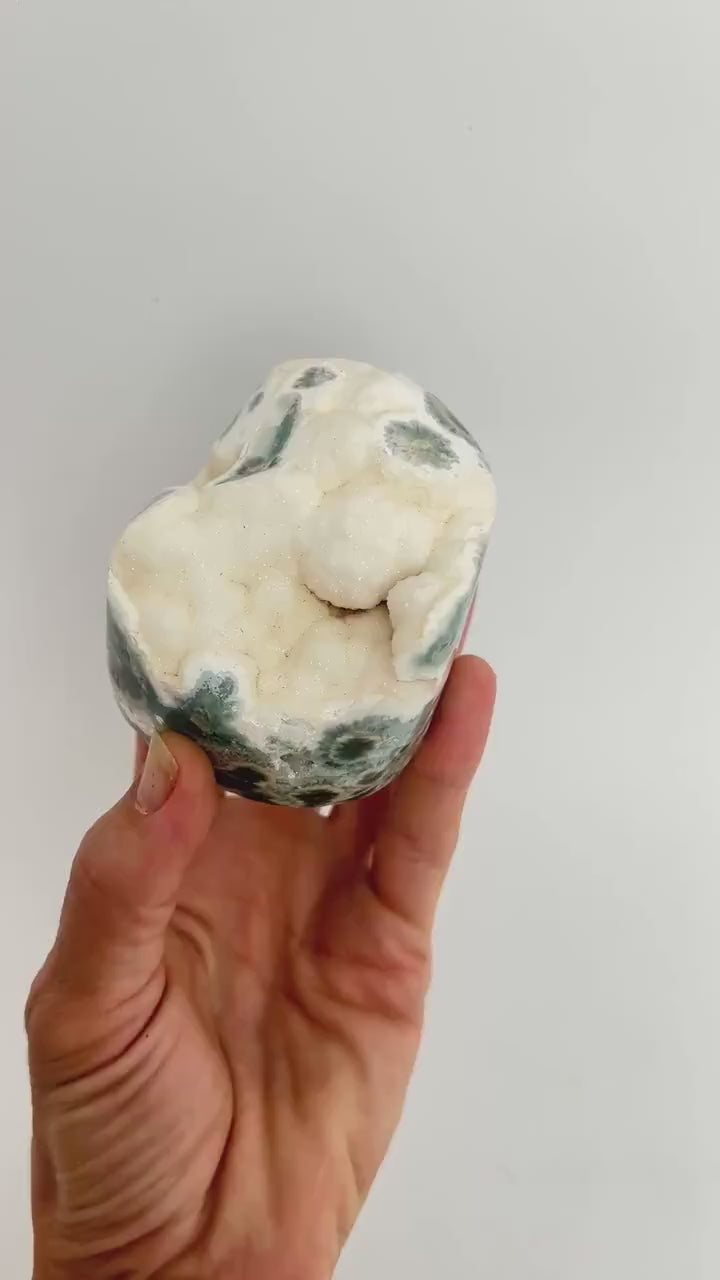 Ocean Jasper Semi Polished Druzy Free Form: Rare Marovato Vein 1-2 Crystal