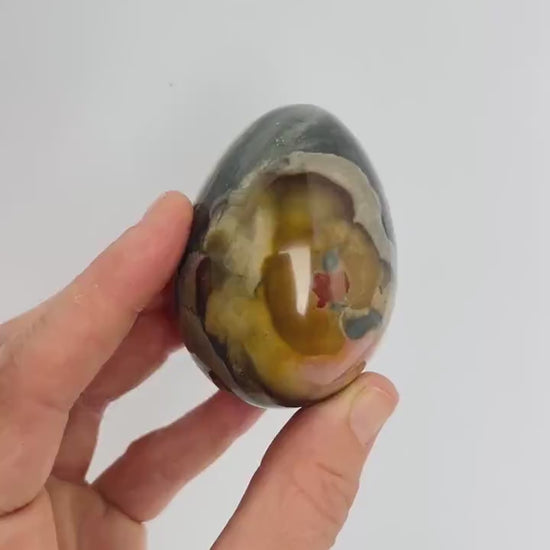 Polychrome Jasper Polished Egg: Madagascar Carved Crystal Egg