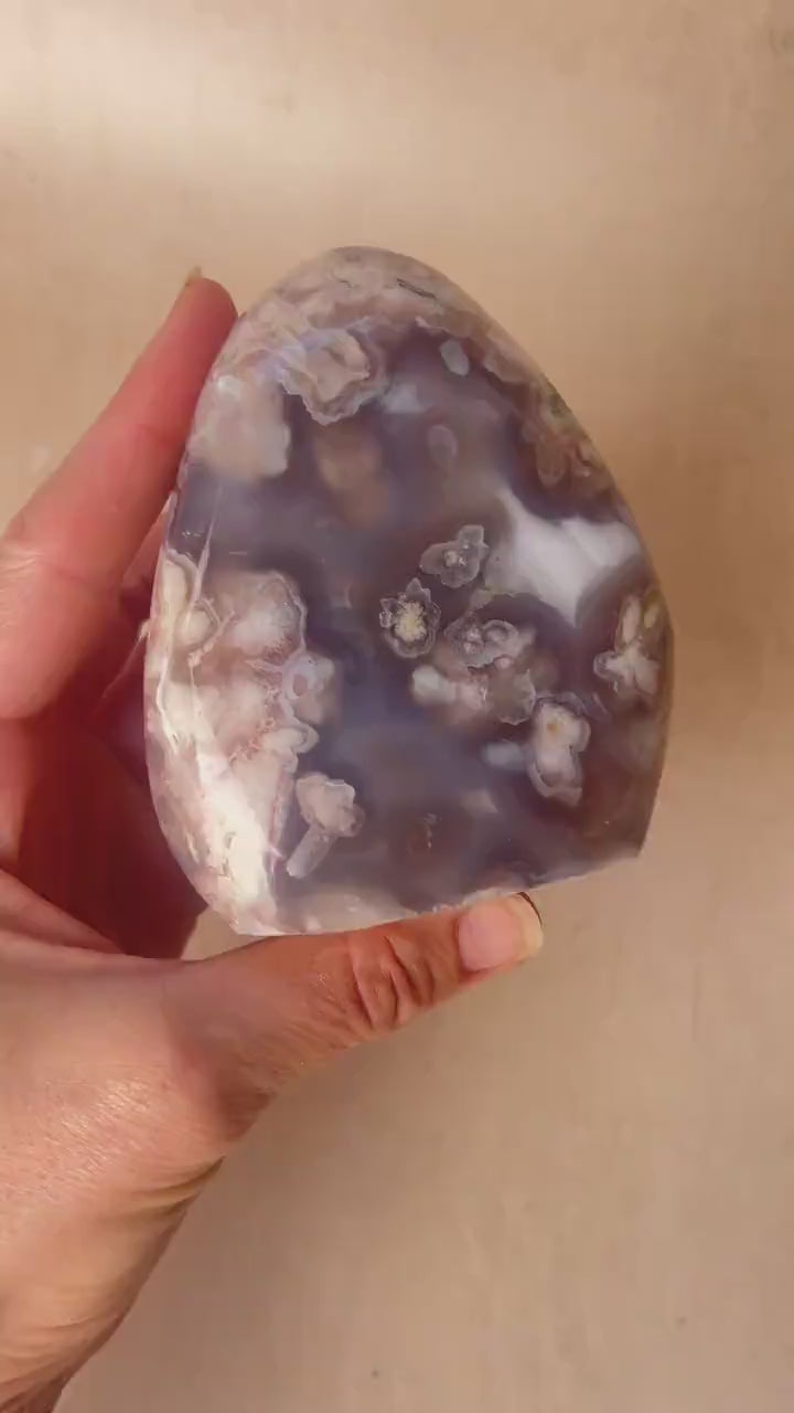 Blue Flower Agate: Fully Polished Free Form Crystal Decor