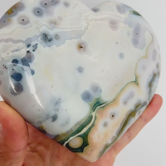 Ocean Jasper XL Carved Heart Crystal: Vein 8 Marovato