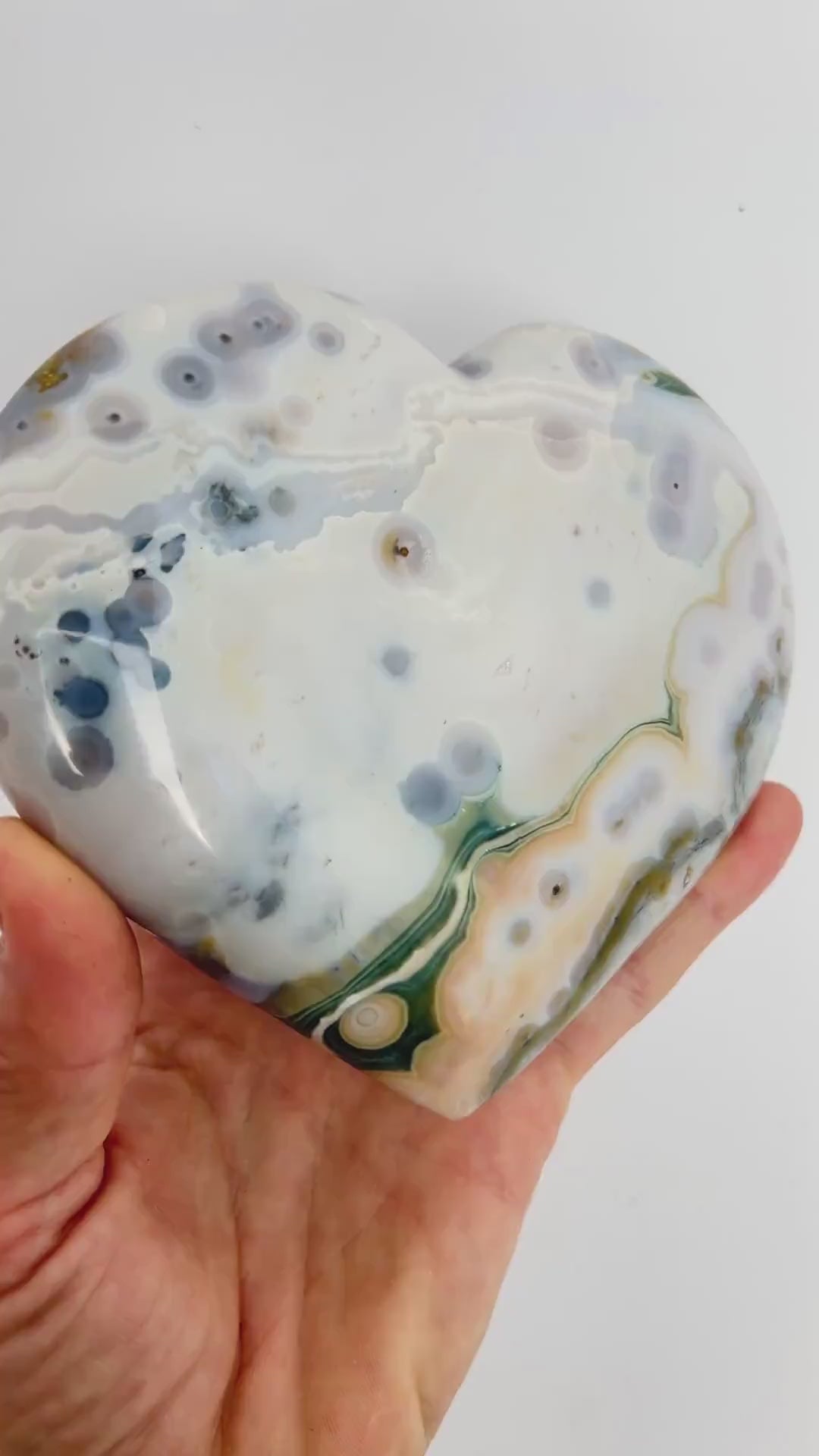 Ocean Jasper XL Carved Heart Crystal: Vein 8 Marovato