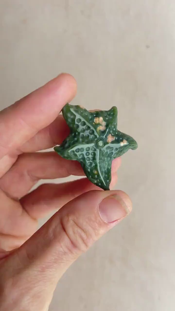 Hand Carved Ocean Jasper Starfish: Coastal Decor Crystal Figurine