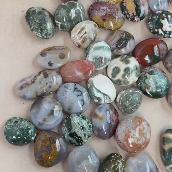 Ocean Jasper Small Palm Stones: Mixed Vein Pocket Pieces