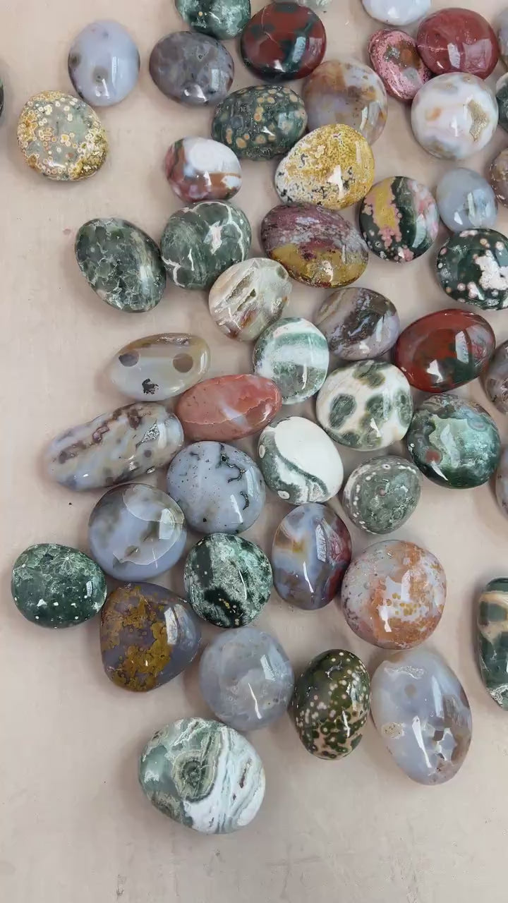Ocean Jasper Small Palm Stones: Mixed Vein Pocket Pieces