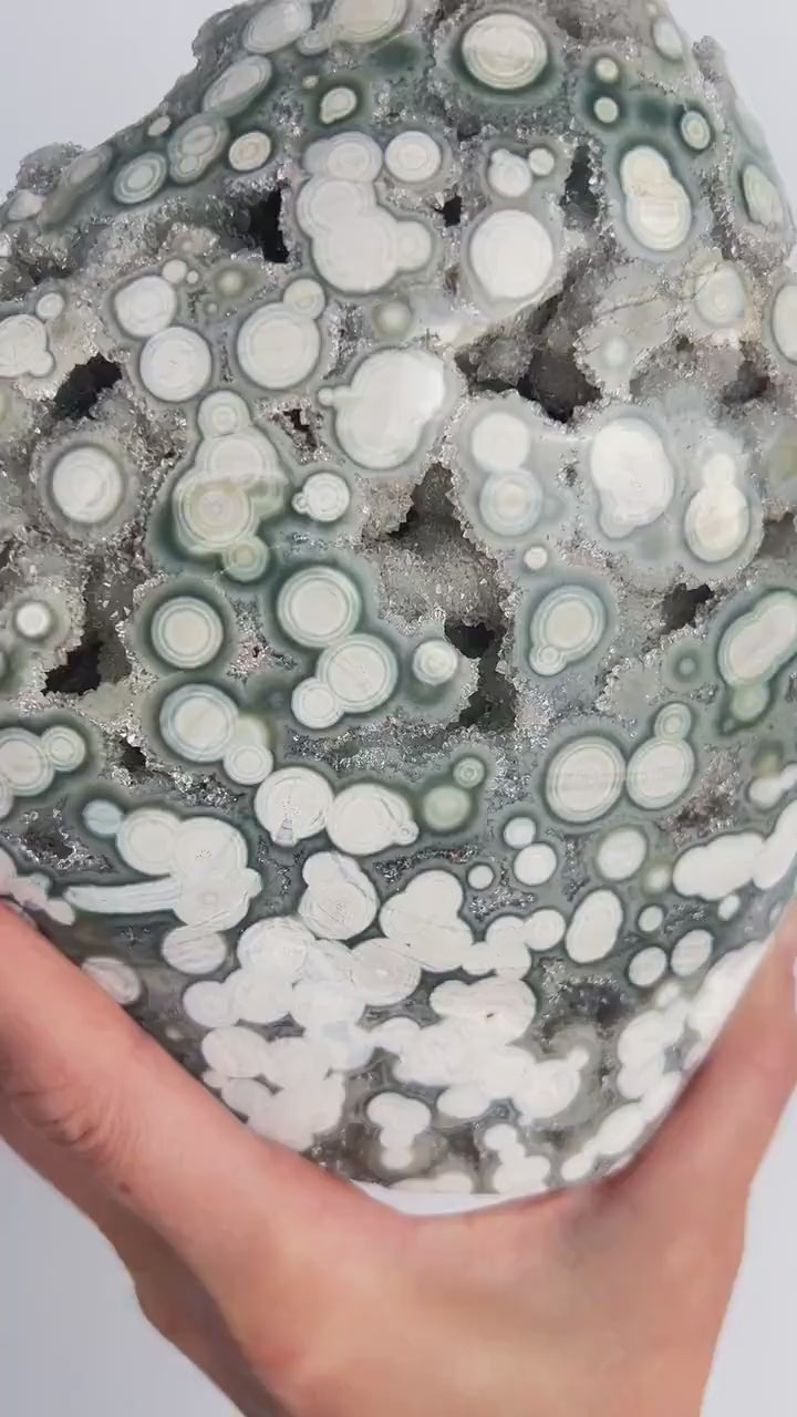 XL Ocean Jasper with Botryoidal Orbs & Crystal Druzy