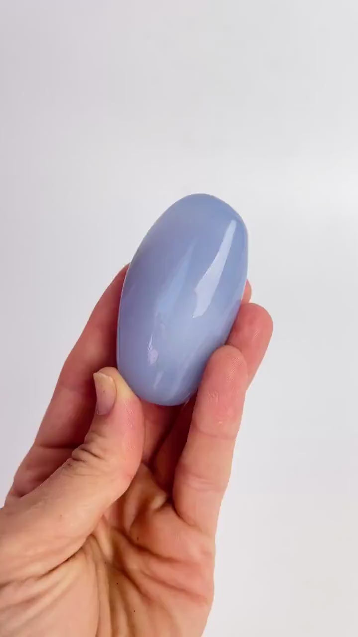 Turkish Blue Chalcedony: Natural Large Palm Stone Crystal