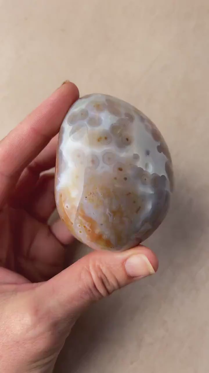 Ocean Jasper XL Palm Stone: Vein 3-4 Rare Old Stock Authentic OJ