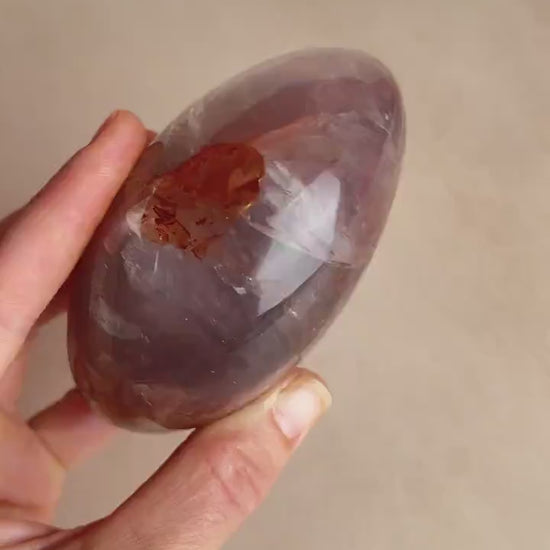 XL Fire Quartz Palm Stone: Hematoid Quartz Healing Crystal