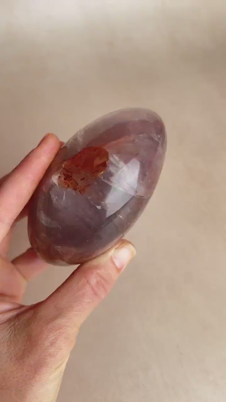 XL Fire Quartz Palm Stone: Hematoid Quartz Healing Crystal
