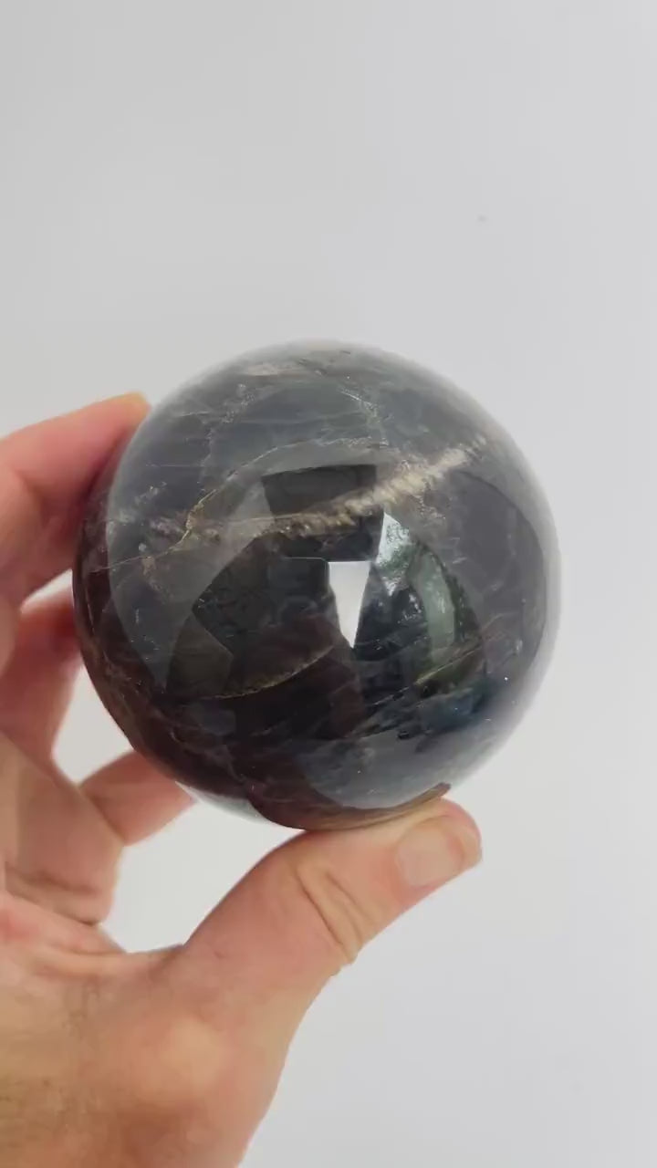Black Moonstone Sphere : Flashy Adularescent Crystal Ball