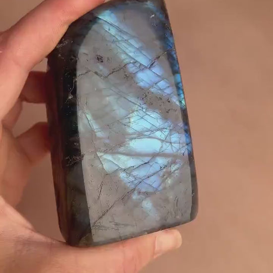 Flashy Blue Labradorite Free Form: Polished Healing Crystal, Spiritual Decor