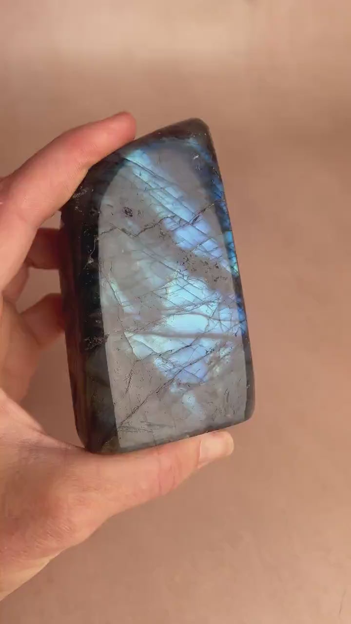 Flashy Blue Labradorite Free Form: Polished Healing Crystal, Spiritual Decor