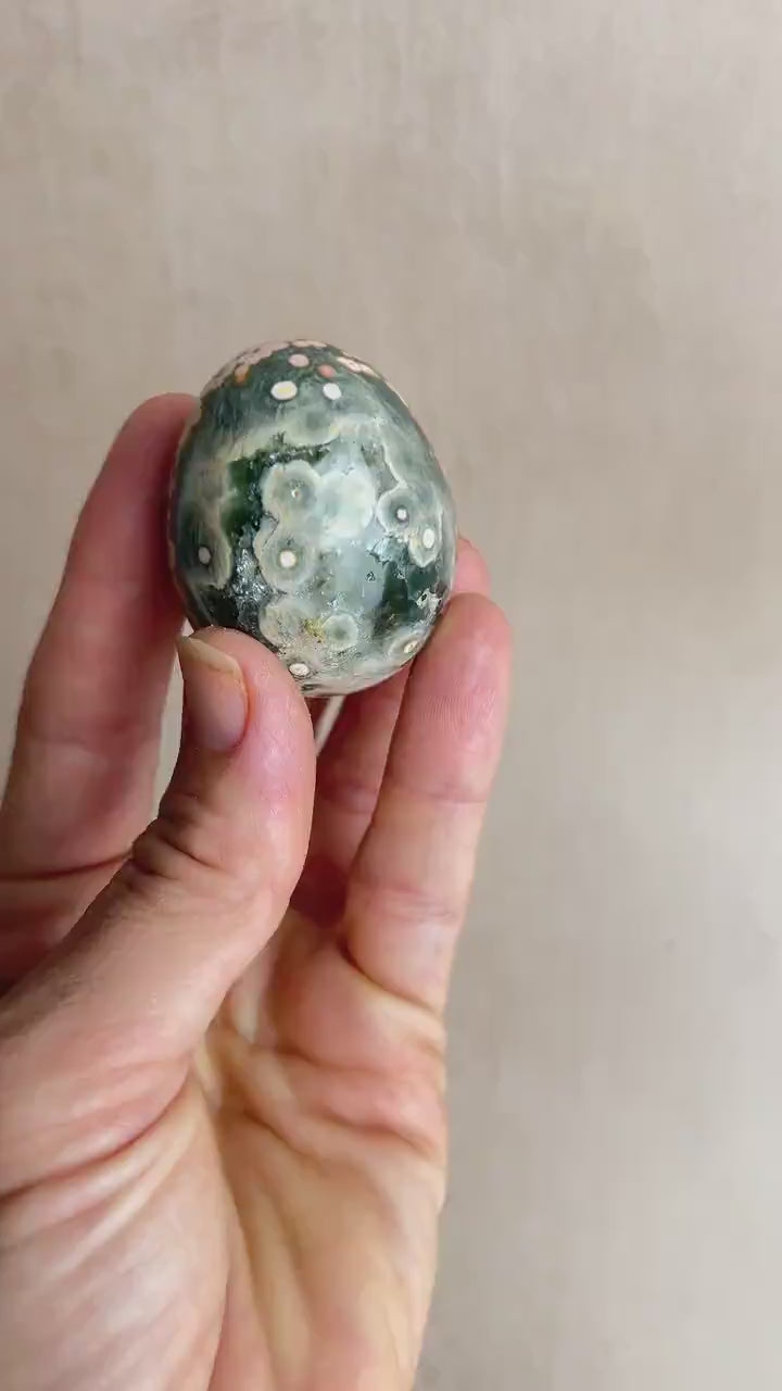 Ocean Jasper Egg: Polished Healing Crystal for Meditation - 45mm