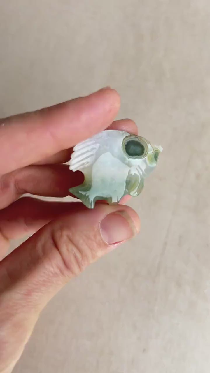 Hand Carved Ocean Jasper Fish Figurine: Marovato Chalcedony