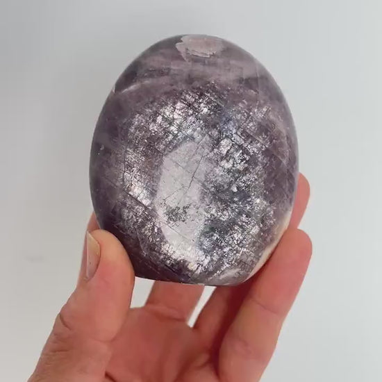 Purple Anhydrite Freeform: Polished Rare Madagascar Free Standing Crystal with Peach Calcite