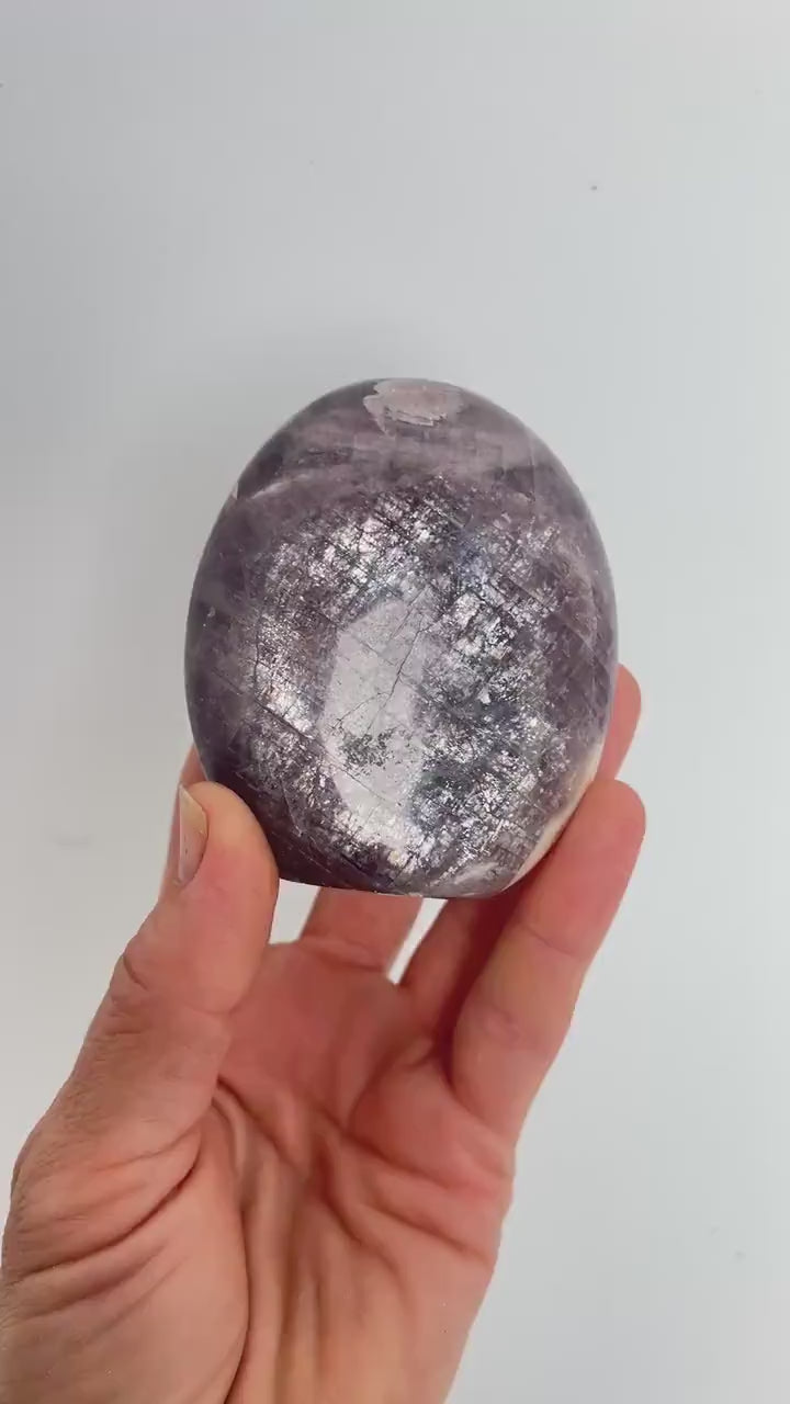 Purple Anhydrite Freeform: Polished Rare Madagascar Free Standing Crystal with Peach Calcite