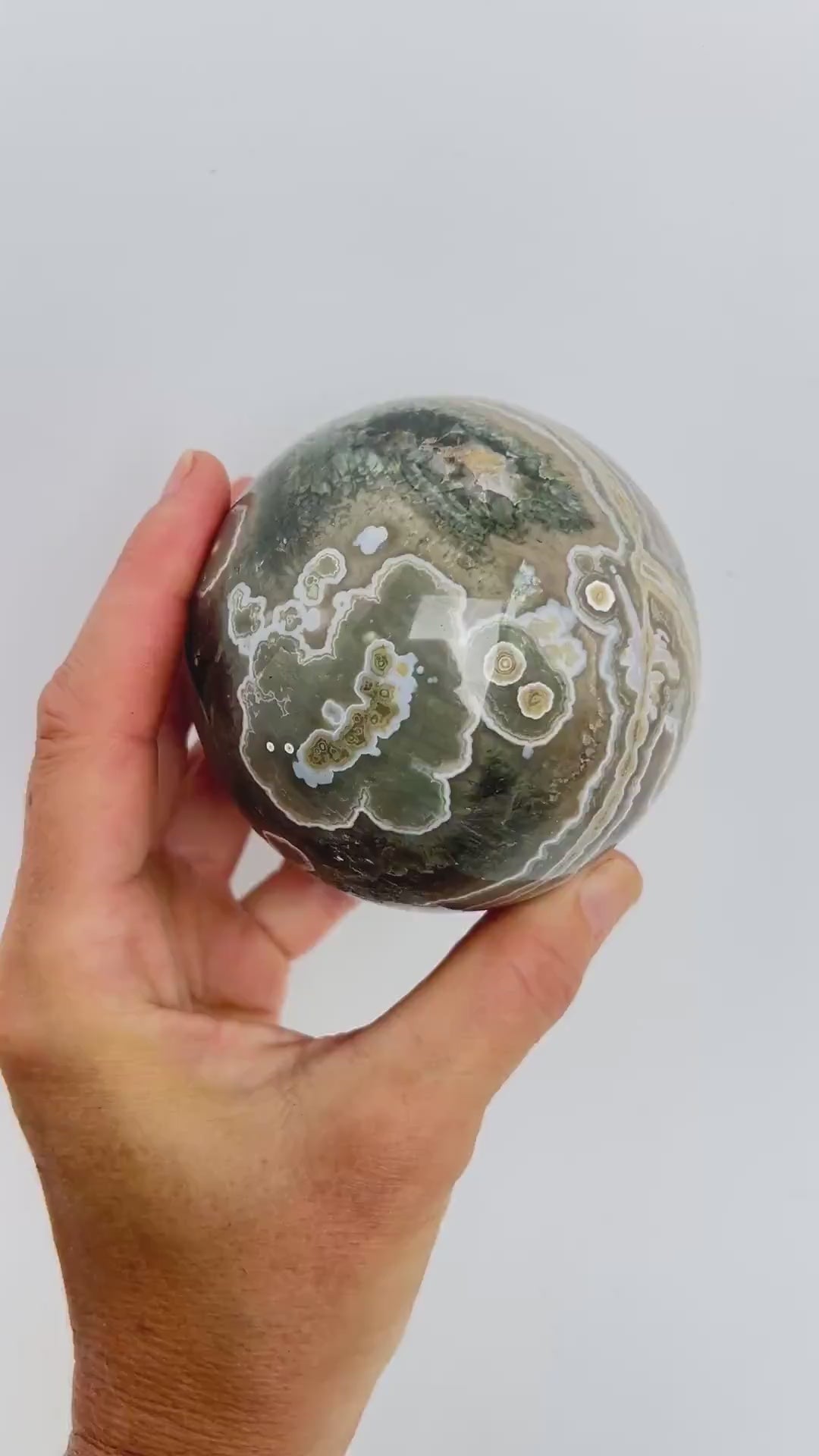 Ocean Jasper Sphere: Large Unique Flower Orb Vein 1-2