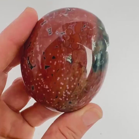Marovato Ocean Jasper Palm Stone - XL Veinless Orbicular Jasper Crystal from Madagascar