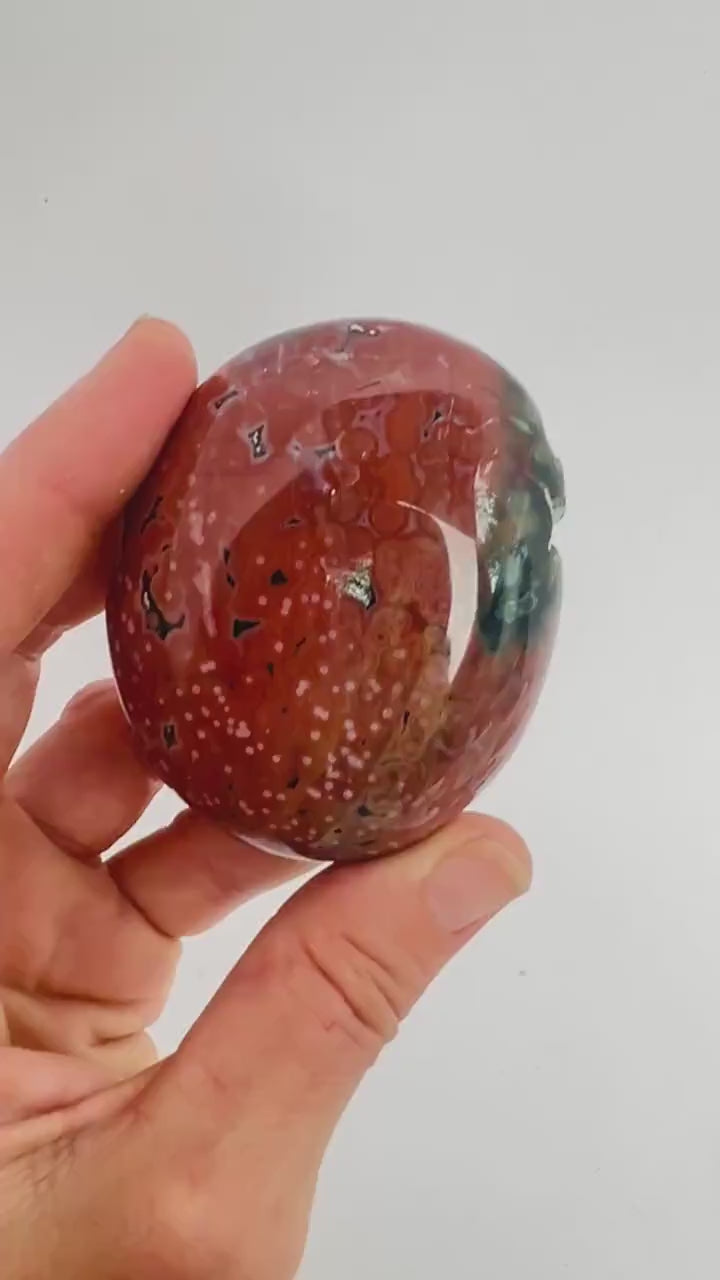 Marovato Ocean Jasper Palm Stone - XL Veinless Orbicular Jasper Crystal from Madagascar