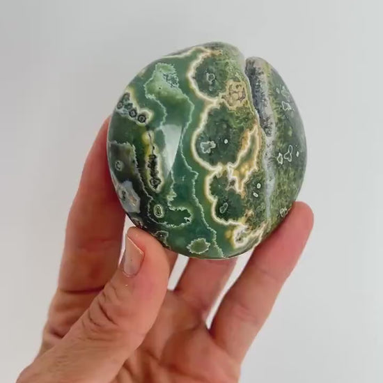 Ocean Jasper Old Stock Crystal Palm Stone:  Marovato Vein 7 XL