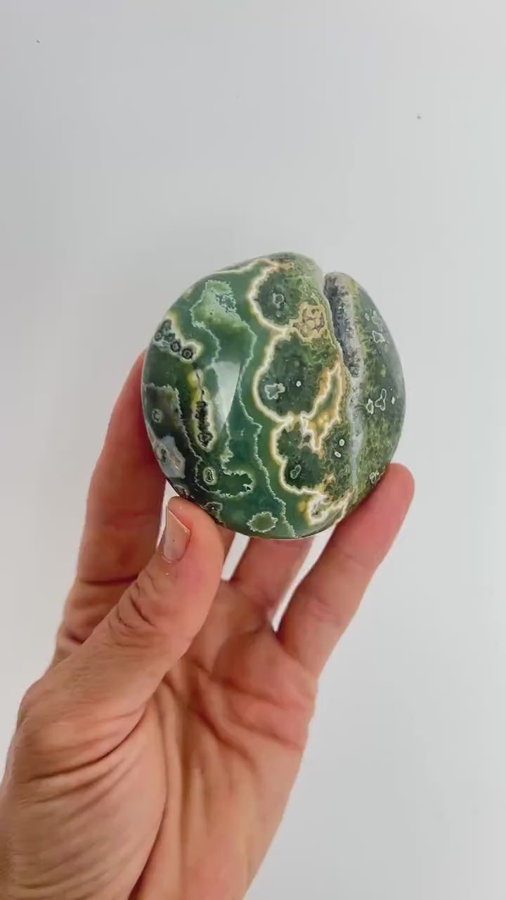 Ocean Jasper Old Stock Crystal Palm Stone:  Marovato Vein 7 XL