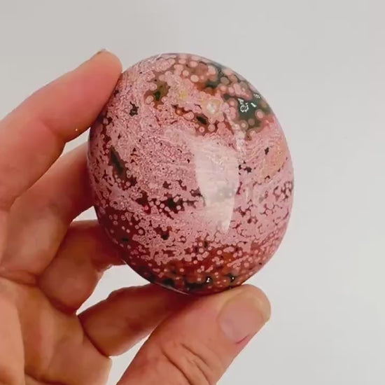 Marovato Ocean Jasper Palm Stone - Veinless Orbicular Jasper from Madagascar