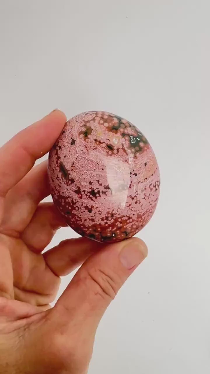 Marovato Ocean Jasper Palm Stone - Veinless Orbicular Jasper from Madagascar