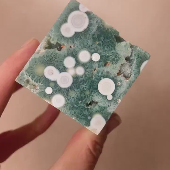 Ocean Jasper Vein 1 Cube with Green druzy and Flower Orbs