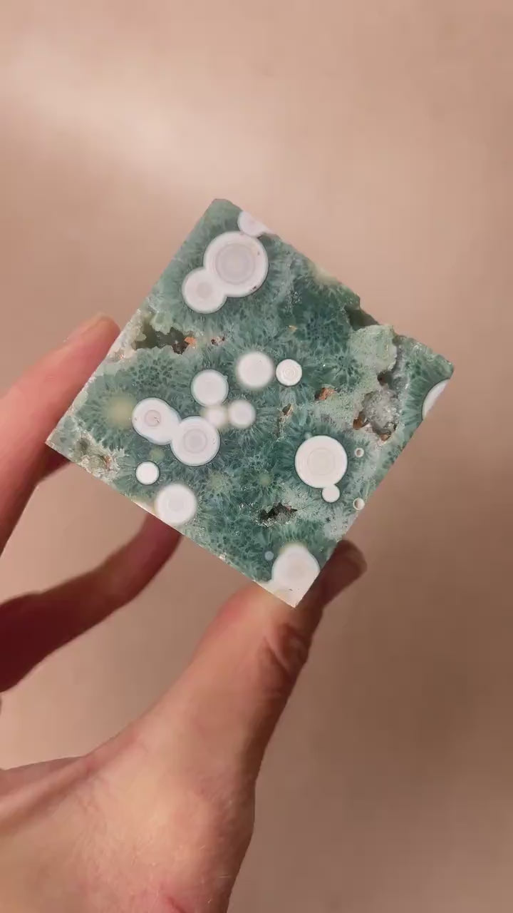Ocean Jasper Vein 1 Cube with Green druzy and Flower Orbs