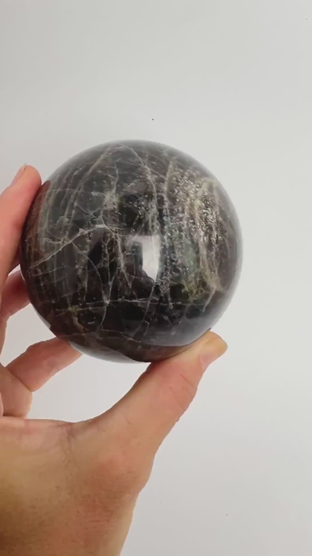 Black Moonstone Sphere : Flashy Adularescent Crystal Ball with Rainbow