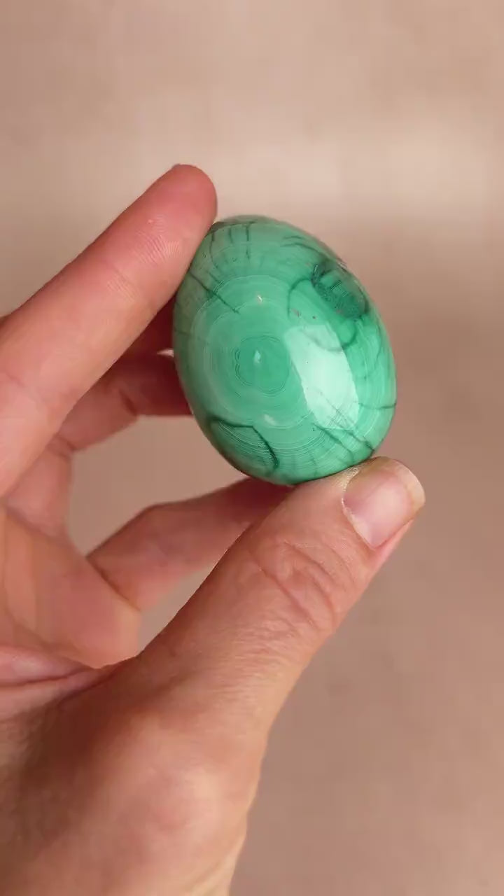 Polished Malachite Egg: Natural Green Crystal, Protection Stone, 45mm