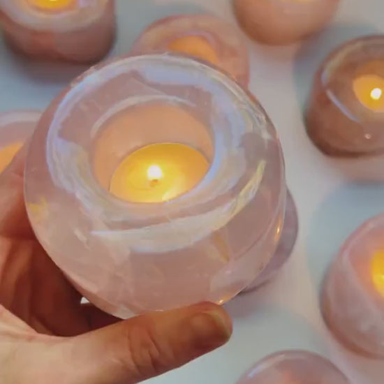 Rose Quartz Polished Tea Light Candle Holder