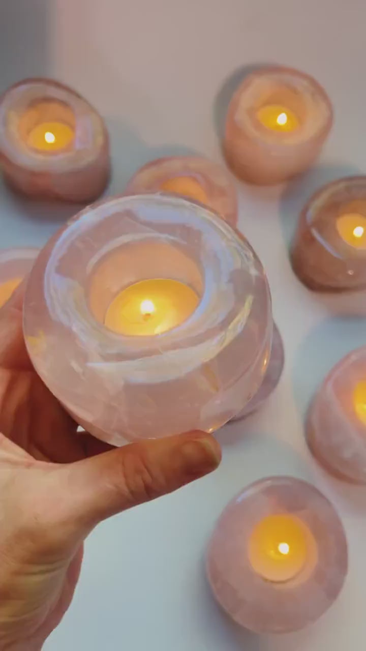 Rose Quartz Polished Tea Light Candle Holder
