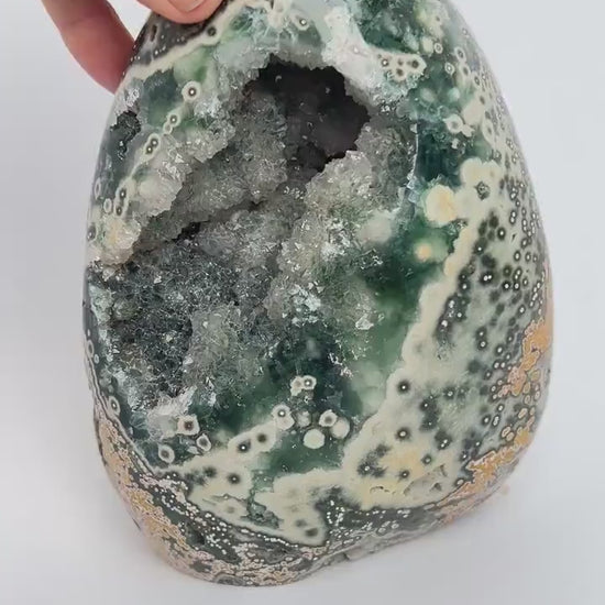 Rare Early Vein Ocean Jasper Free Form – Large Green Yellow Druzy Collector Crystal