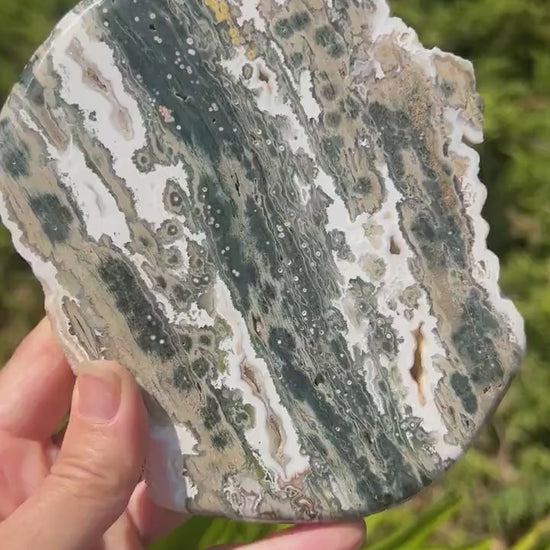 Vein 1 - 2 Ocean Jasper XXL Medallion / Flower burst orbs / OJU28