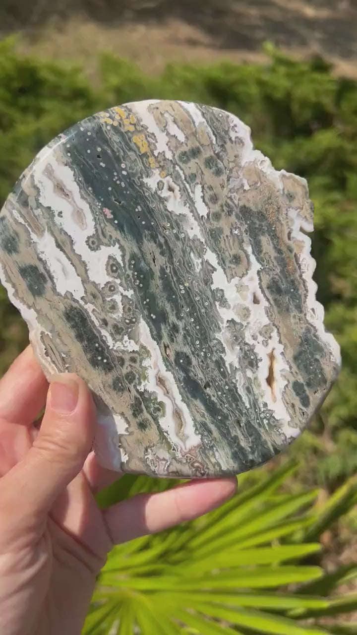 Vein 1 - 2 Ocean Jasper XXL Medallion / Flower burst orbs / OJU28