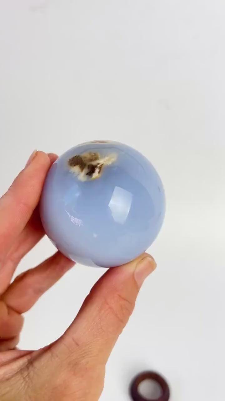 Polished Turkish Blue Chalcedony Sphere – Ethereal Glow Crystal (60mm)