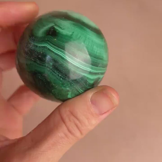 Polished Malachite Sphere: Natural Green Crystal Ball, Protection Stone
