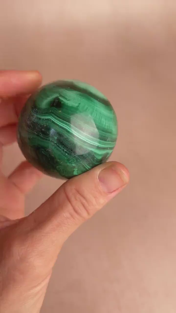 Polished Malachite Sphere: Natural Green Crystal Ball, Protection Stone