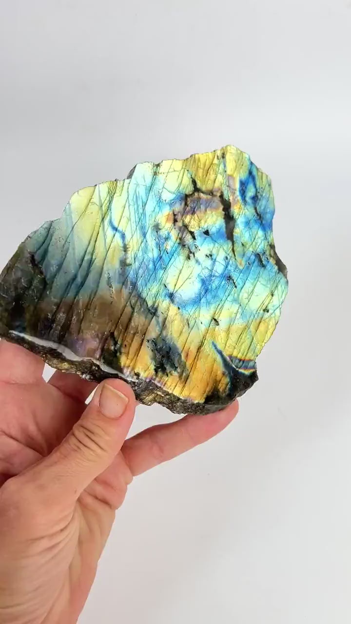 Labradorite Crystal Slab: Polished Rainbow Slice