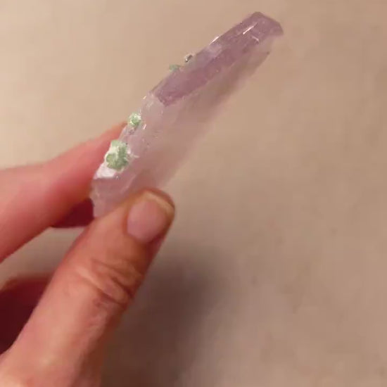 Kunzite Crystal with Green Tourmaline: Raw Spodumene from Afghanistan