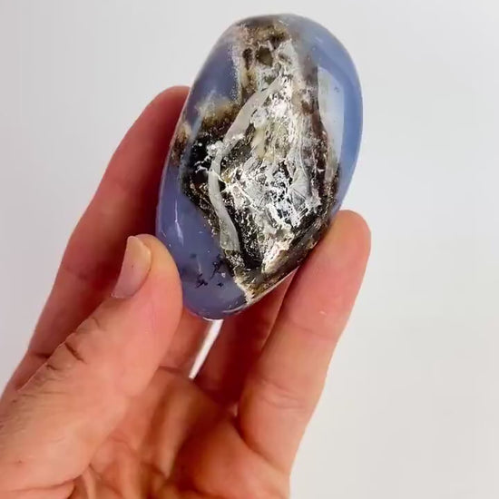 Turkish Blue Chalcedony: Natural Large Palm Stone Crystal