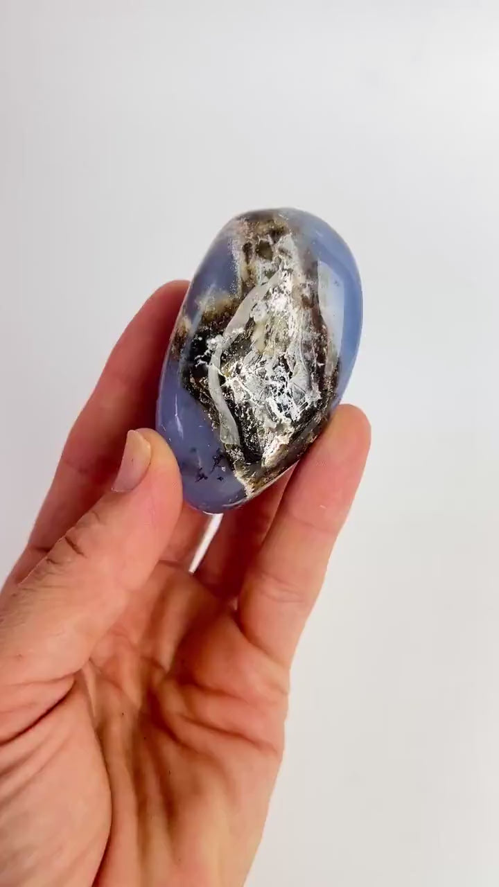Turkish Blue Chalcedony: Natural Large Palm Stone Crystal