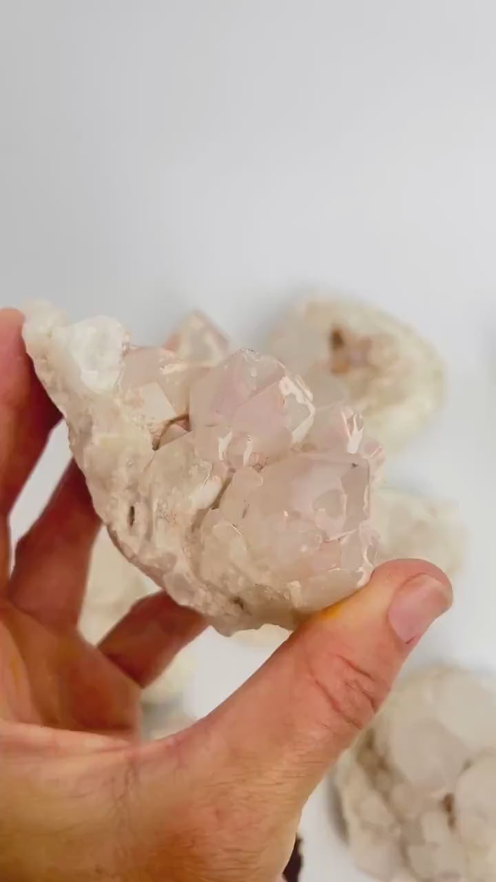 Raw Lithium Quartz from Madagascar - Sprouting Quartz Clusters with Matte Lepidolite Crust