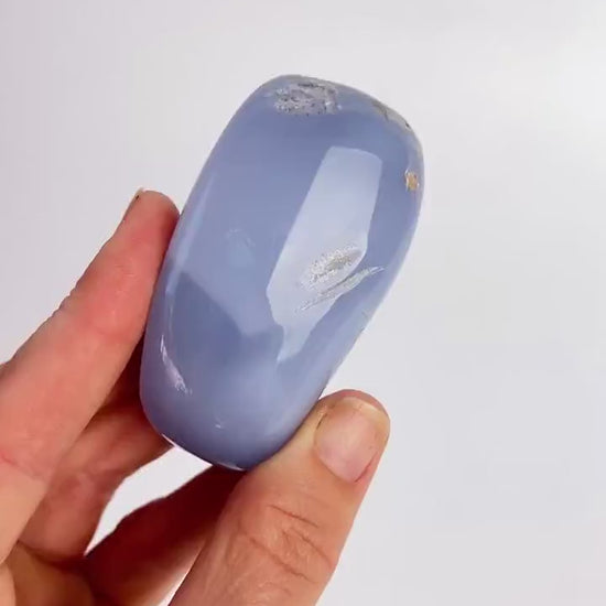 Turkish Blue Chalcedony: Natural Large Palm Stone Free Form Crystal