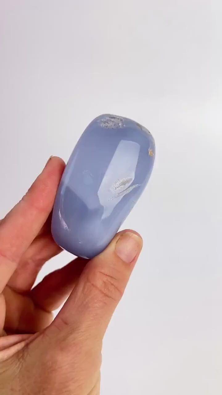 Turkish Blue Chalcedony: Natural Large Palm Stone Free Form Crystal
