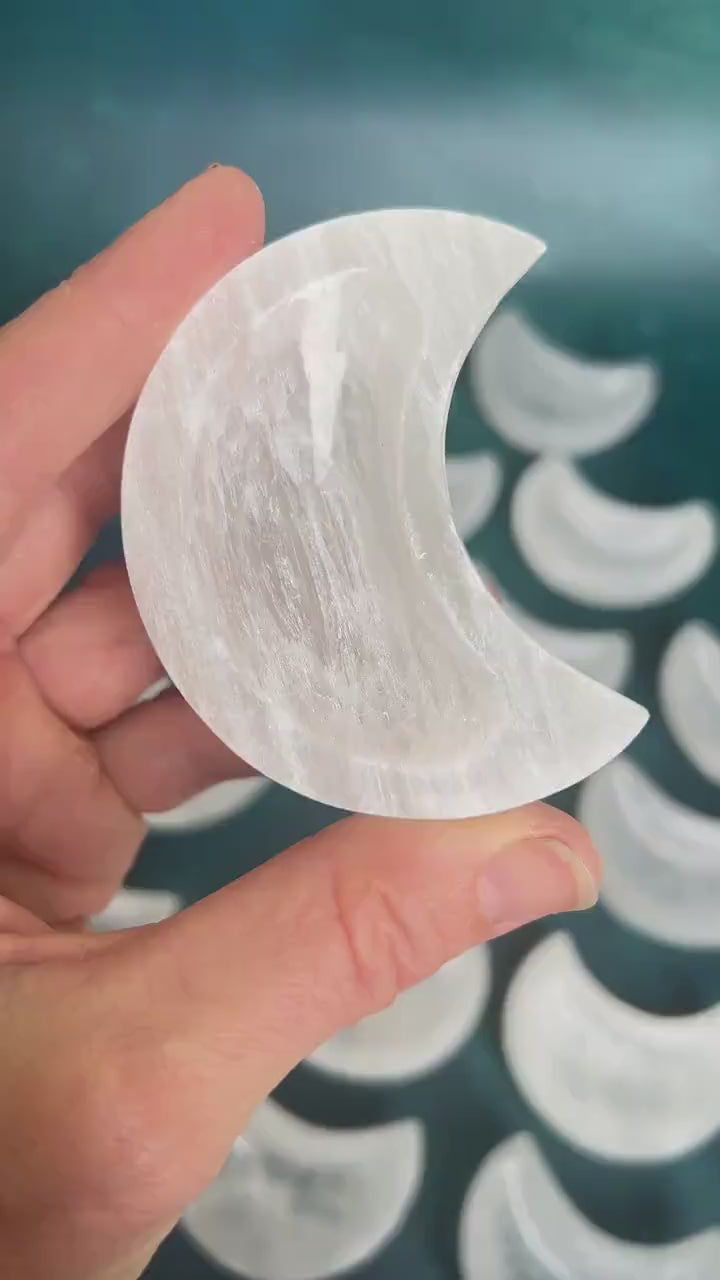 Selenite (Satin Spar) Polished Crystal Moon Dish