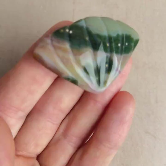 Ocean Jasper Seashell Carving: Hand Carved Crystal Decor